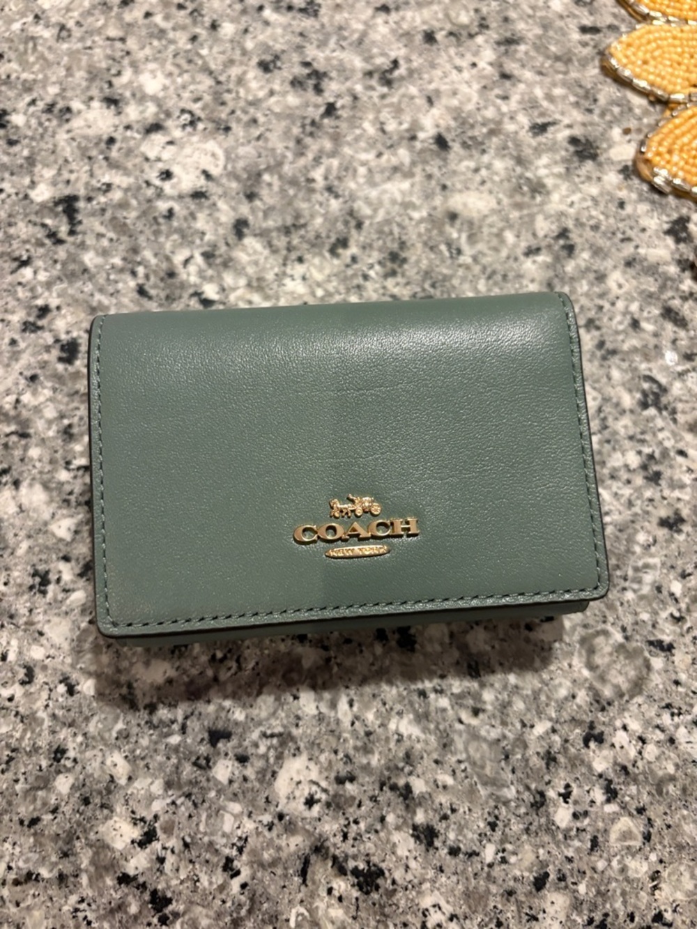 Coach Leather Card Wallet in Sage Green with Gold Logo